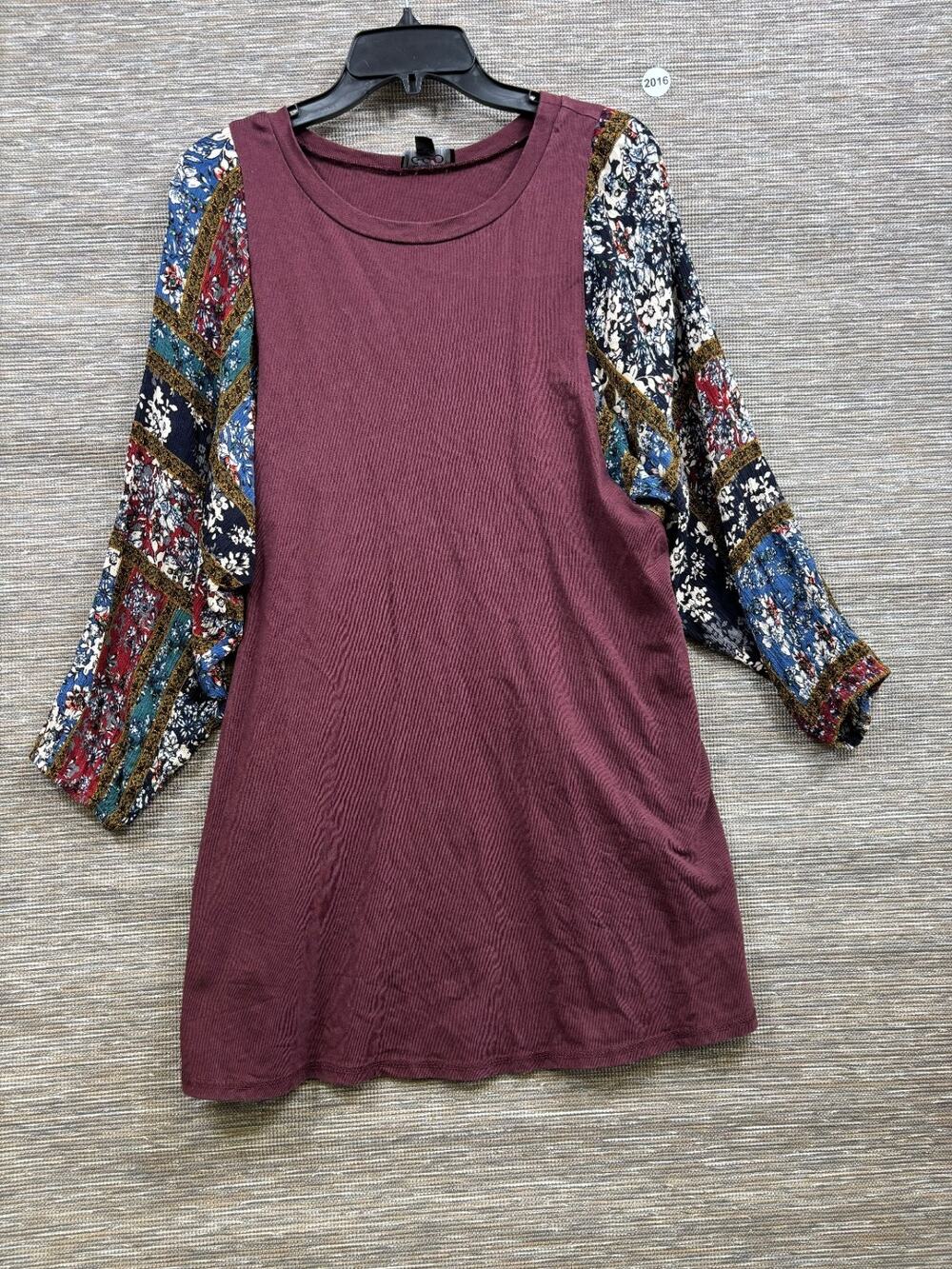 GiGio A-Line Dress Womens Size S Burgundy Red Floral Long Sleeves Boho